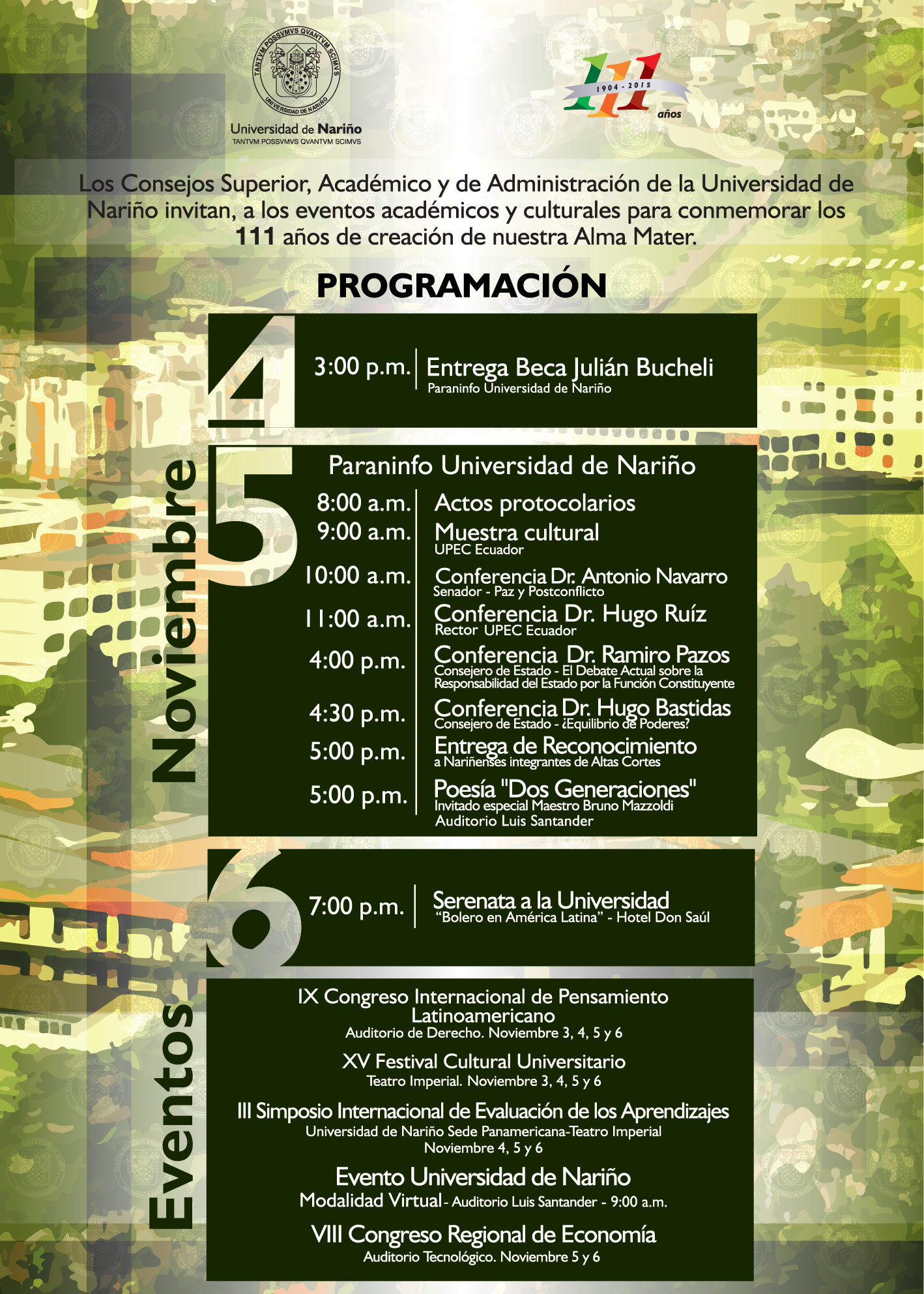 Invitación 111 años Universidad de Nariño