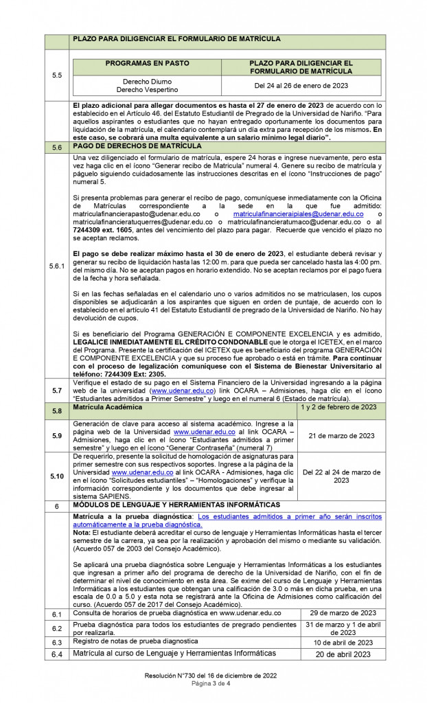 Viceacademica RES. No. 730 CALENDARIO ADMISIONES DERECHO A 2023, 16 DIC 2022 _page-0003