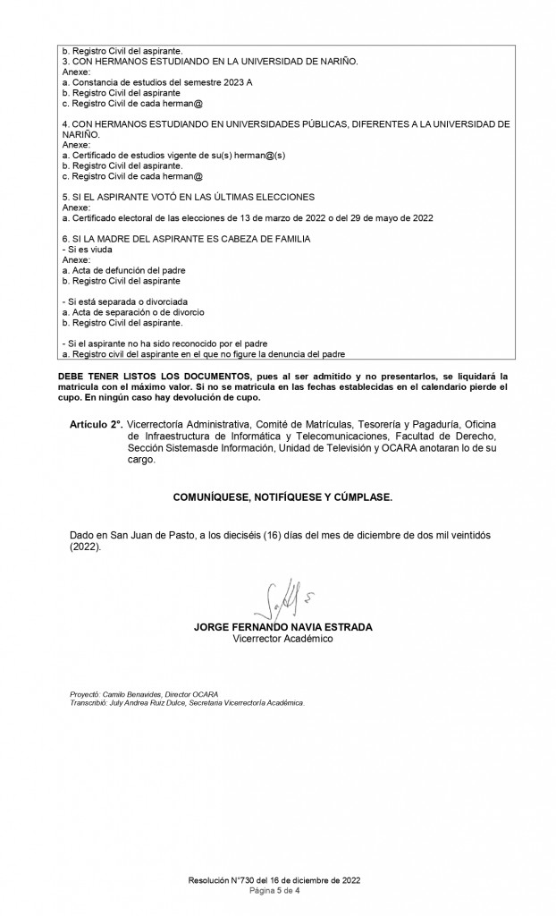Viceacademica RES. No. 730 CALENDARIO ADMISIONES DERECHO A 2023, 16 DIC 2022 _page-0005