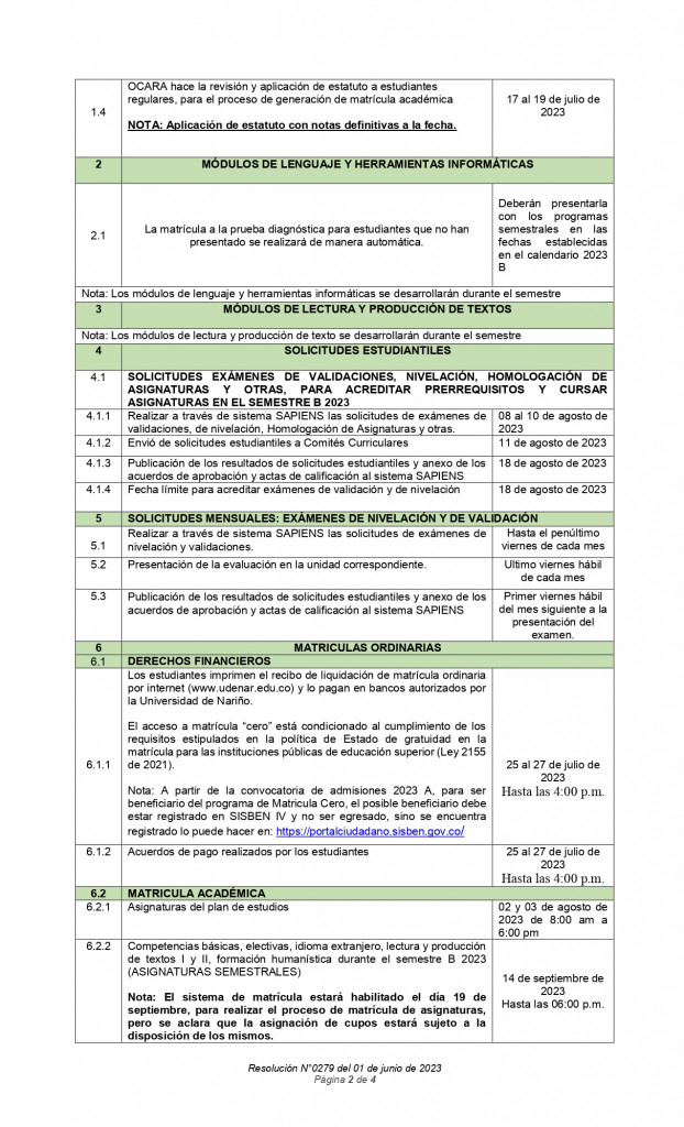 Viceacademica Res. No. 0279 CALENDARIO ESTUDIANTES ANTIGUOS-DERECHO-2023B_page-0002