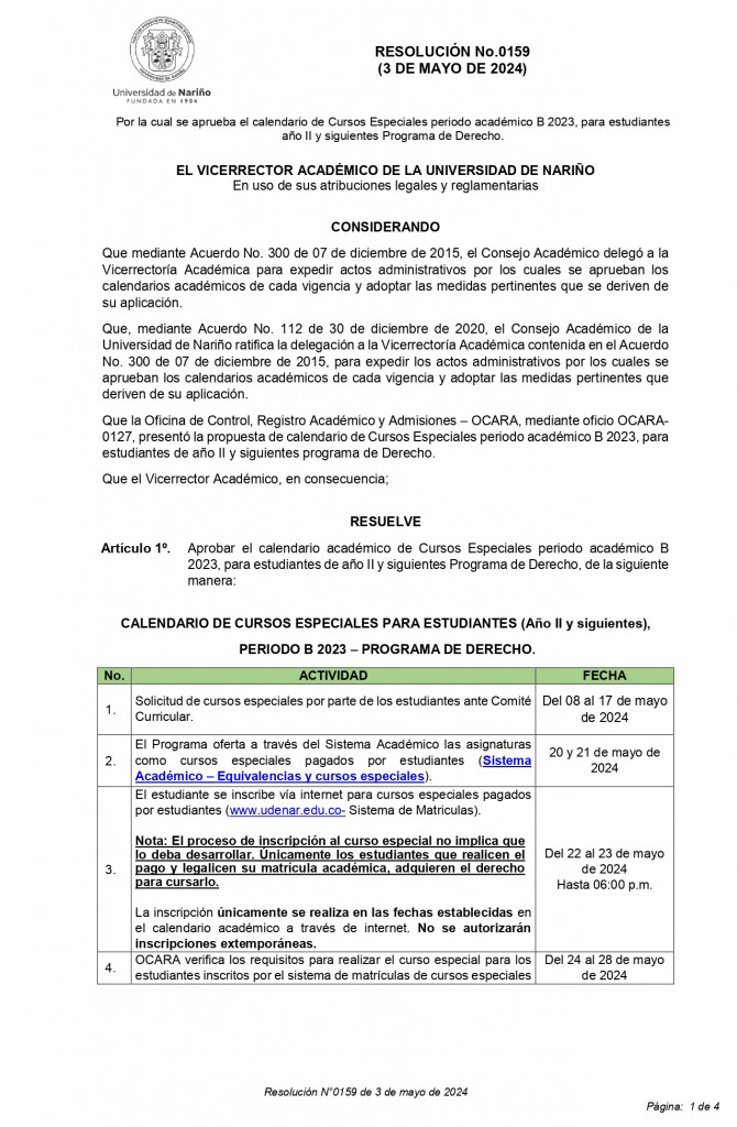 Viceacademica 2024 Res. No. 159 CALENDARIO-CURSOS-ESPECIALES-DERECHO_page-0001